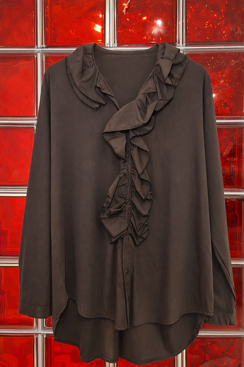 Blouse fluide à volants chocolat