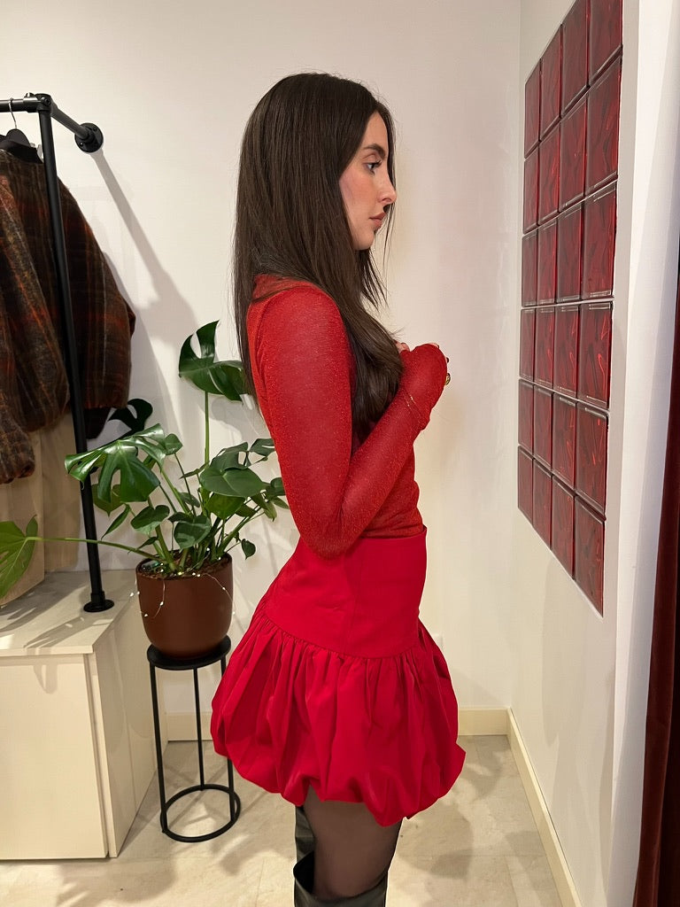 Haut rouge transparent à manches longues