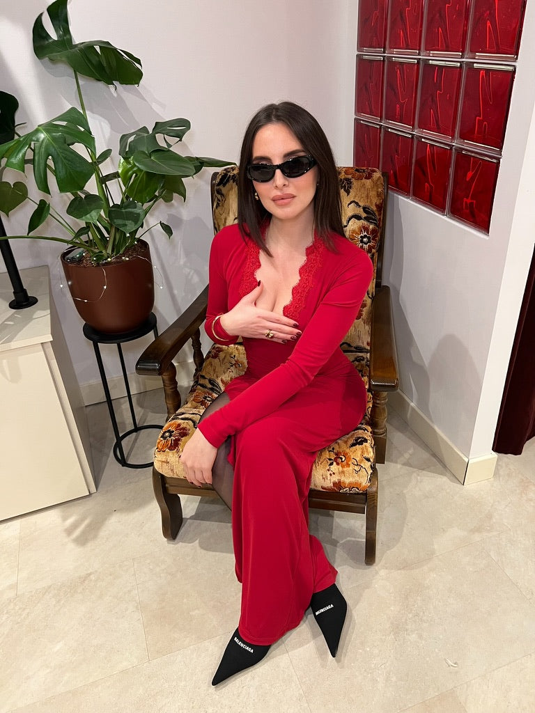 Robe longue rouge drapée