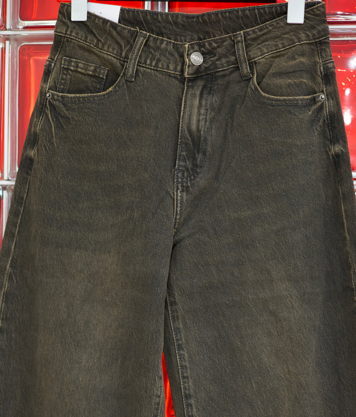 Jean droit taille haute marron délavé