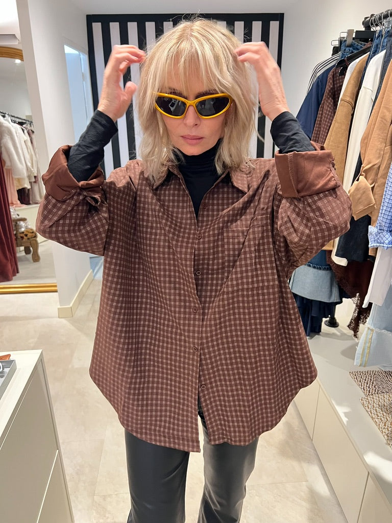 Chemise oversize à carreaux chocolat