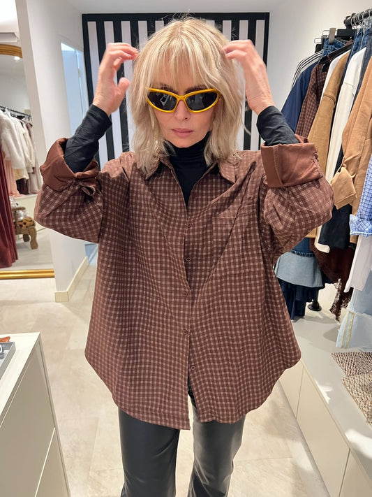 Chemise oversize à carreaux chocolat