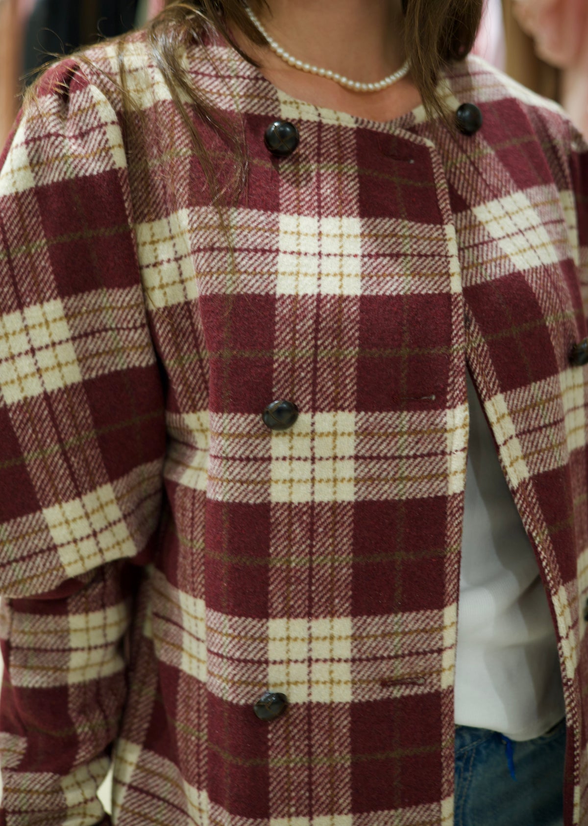 Veste courte à carreaux bordeaux