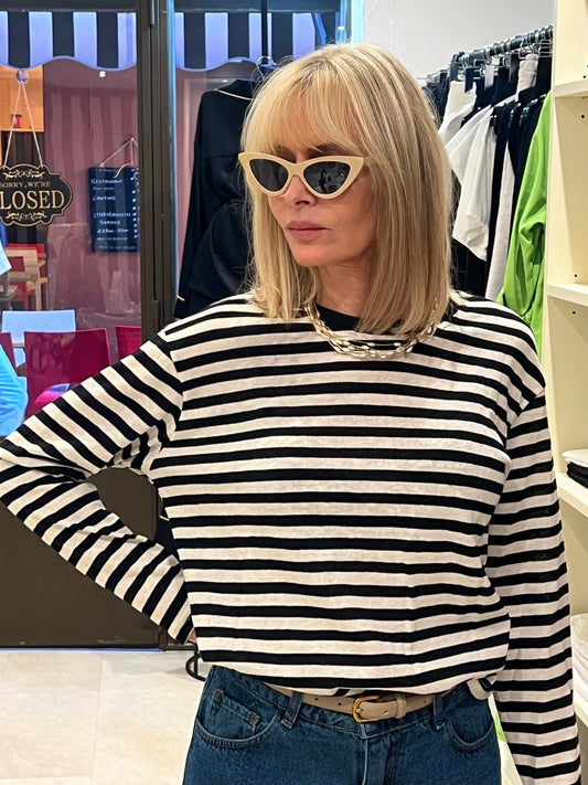 T-shirt marinière noir et écru