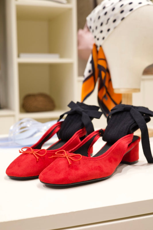 Ballerines rouges à noeud