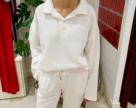 Set de jogging col polo écru