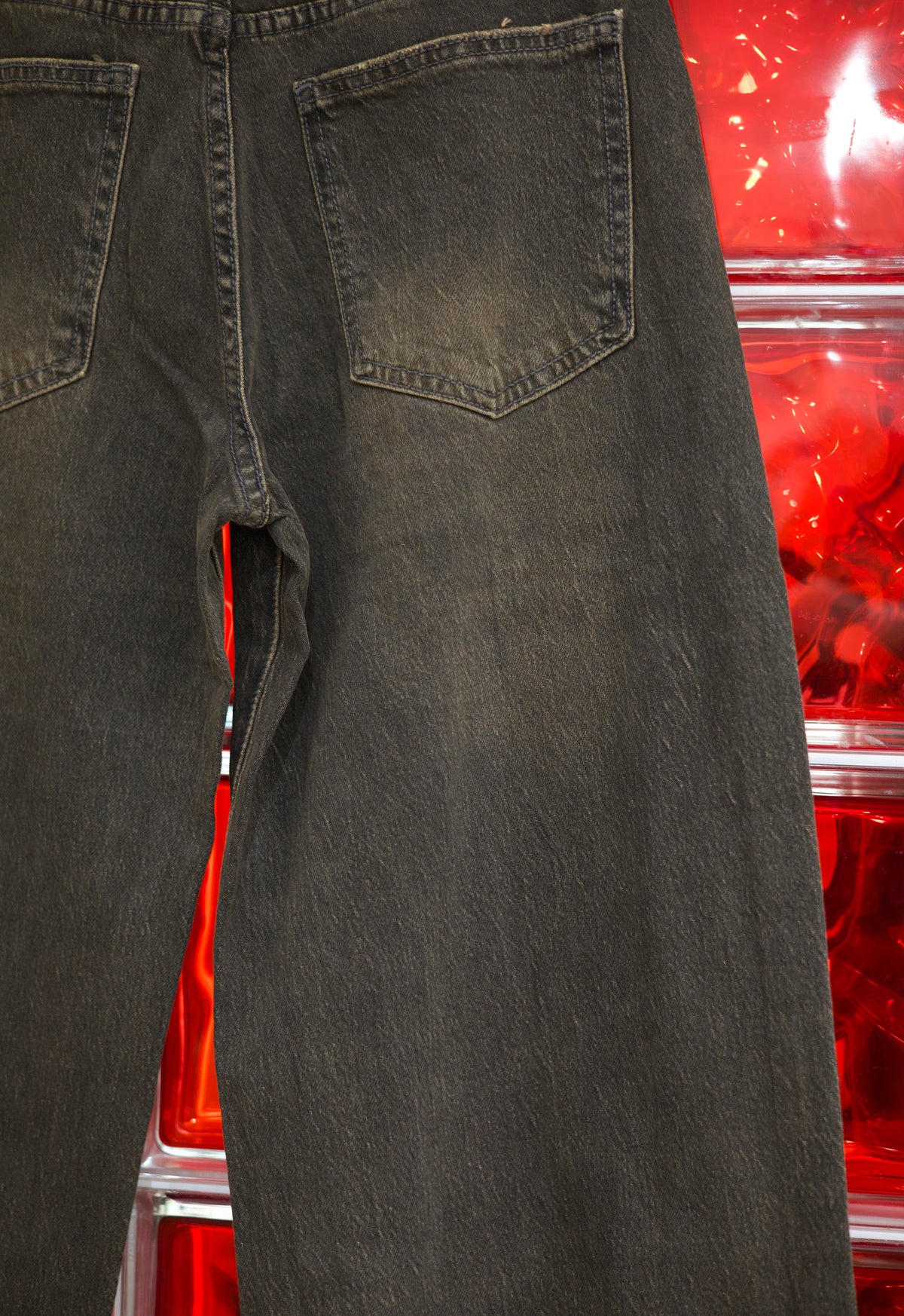 Jean droit taille haute marron délavé