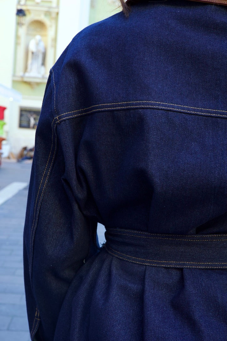 Veste denim ceinturée