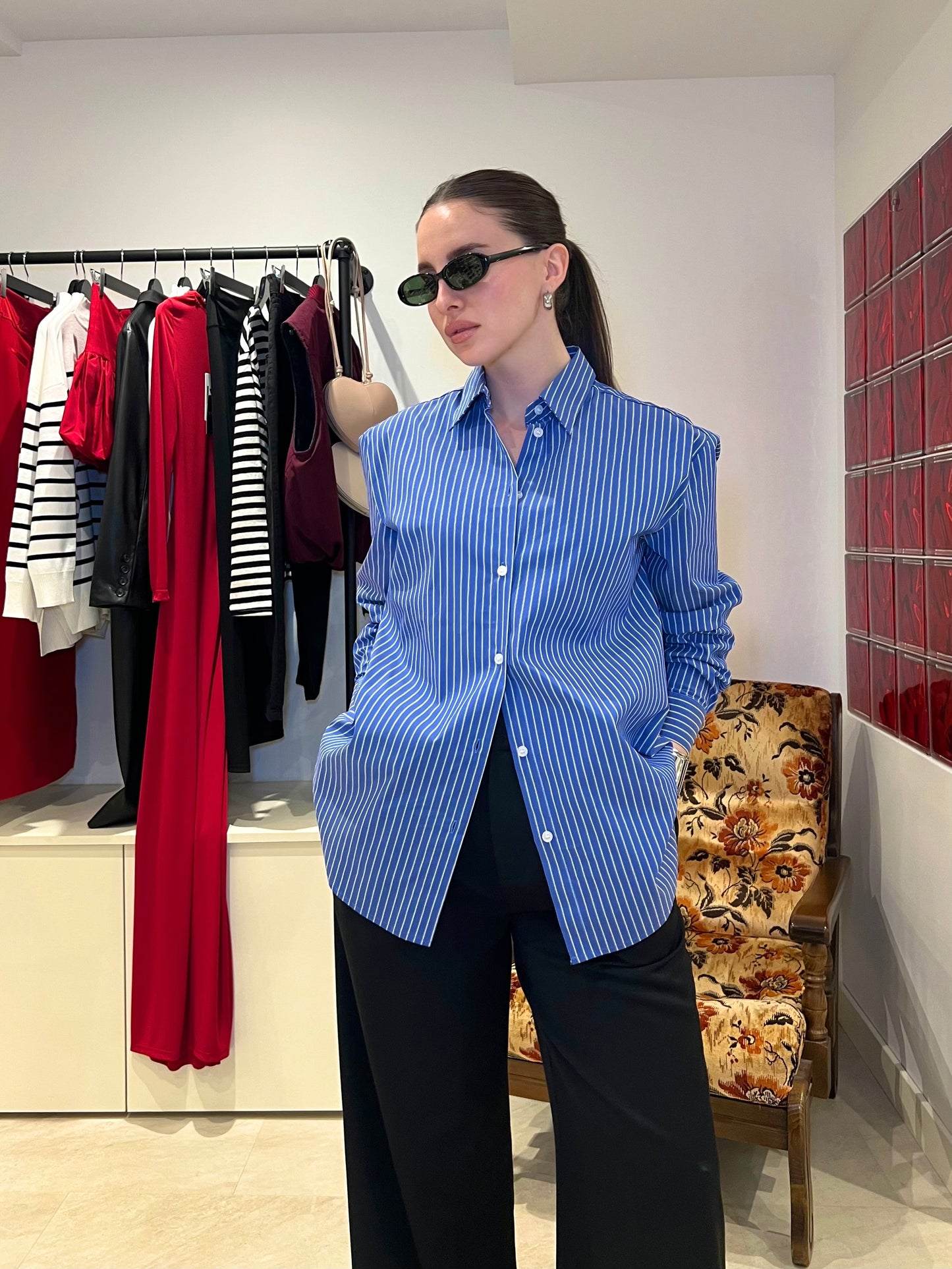 Chemise en coton rayée bleu & blanc