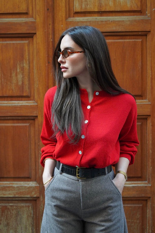 Gilet rouge en laine & cachemire mélangés