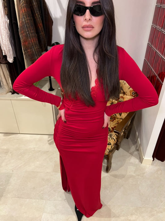 Robe longue rouge drapée