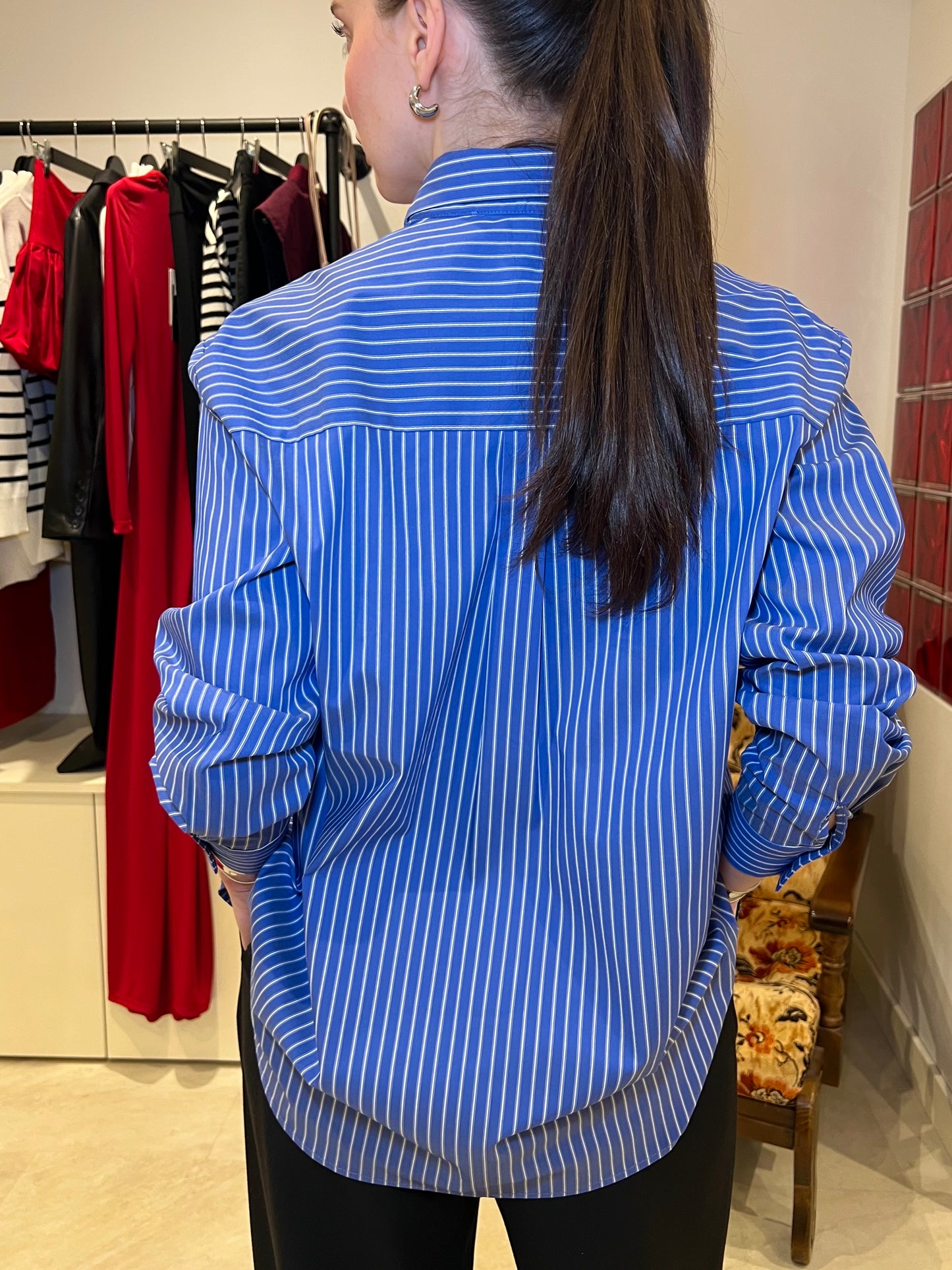 Chemise en coton rayée bleu & blanc