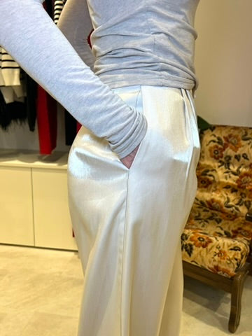 Pantalon fluide satiné écru