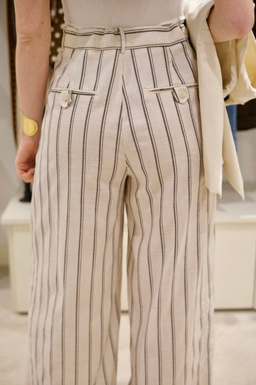 Pantalon rayé en lin et tencel
