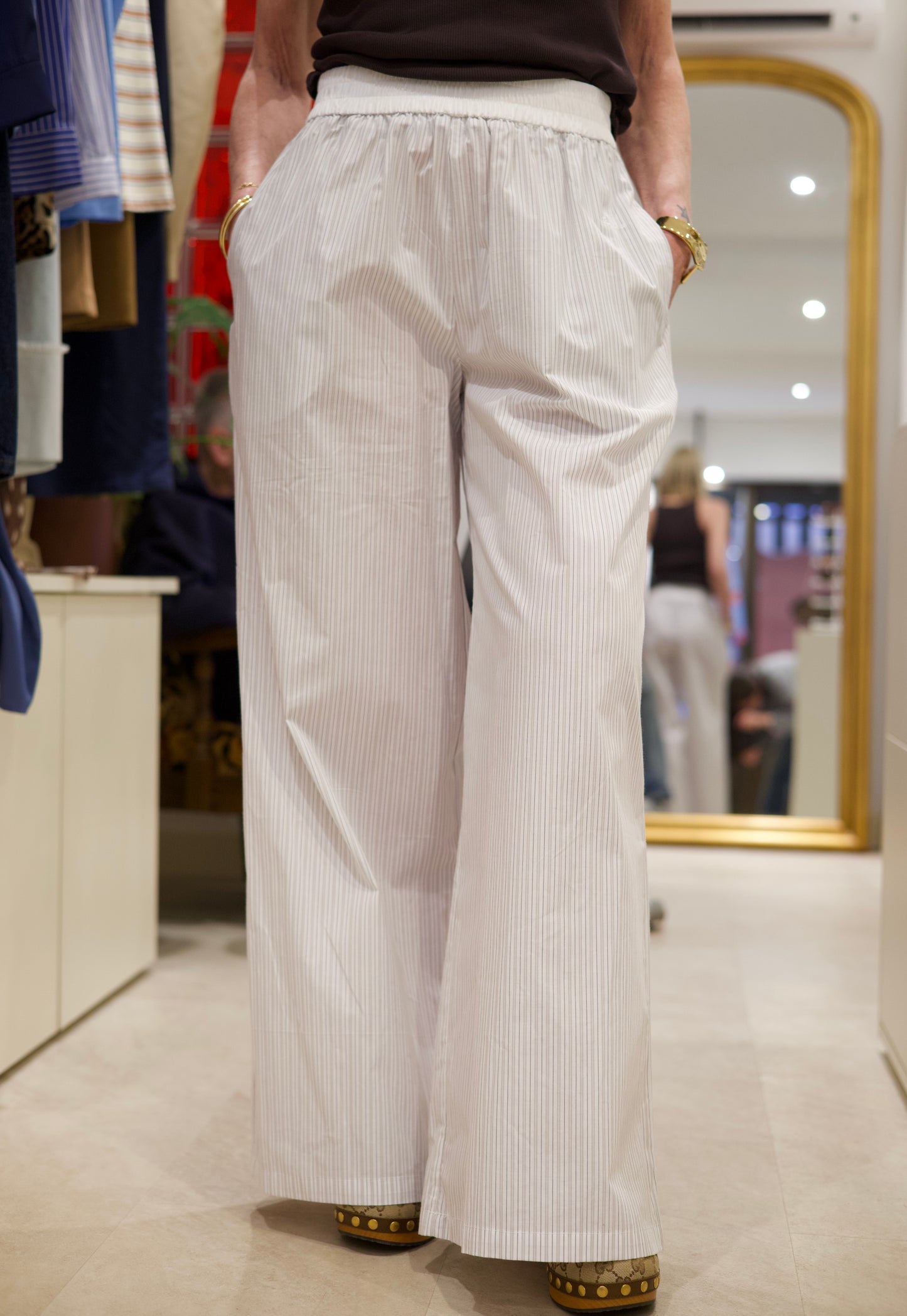 Pantalon rayé taille élastique