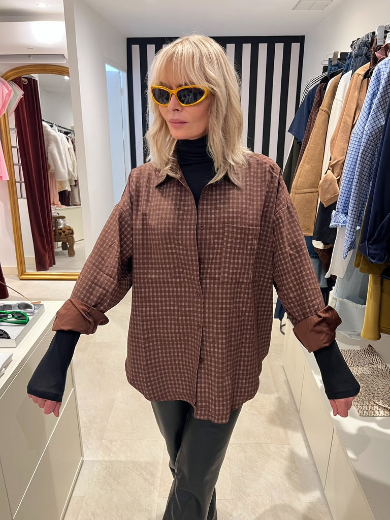 Chemise oversize à carreaux chocolat