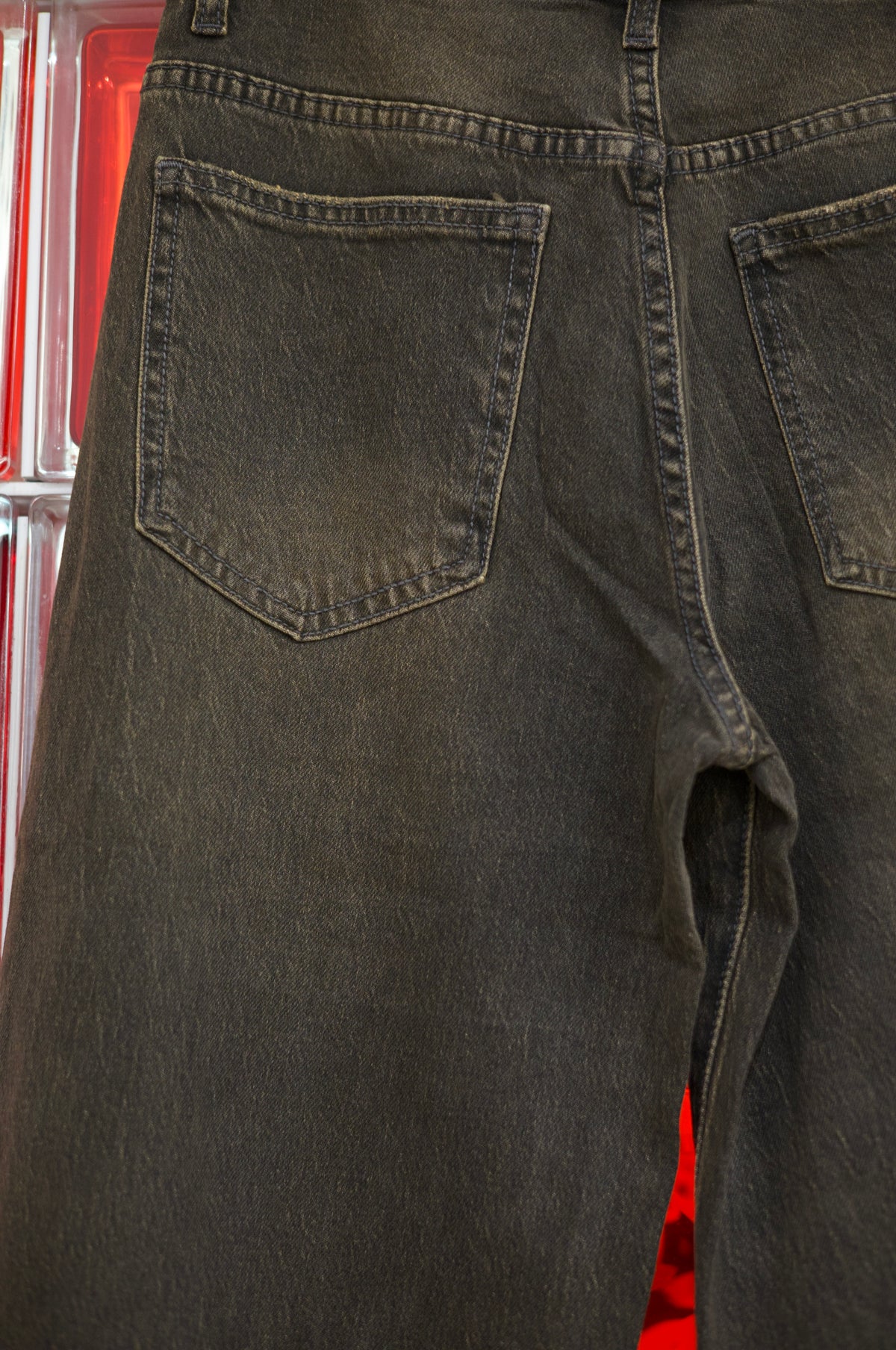Jean droit taille haute marron délavé