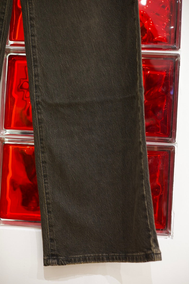 Jean droit taille haute marron délavé