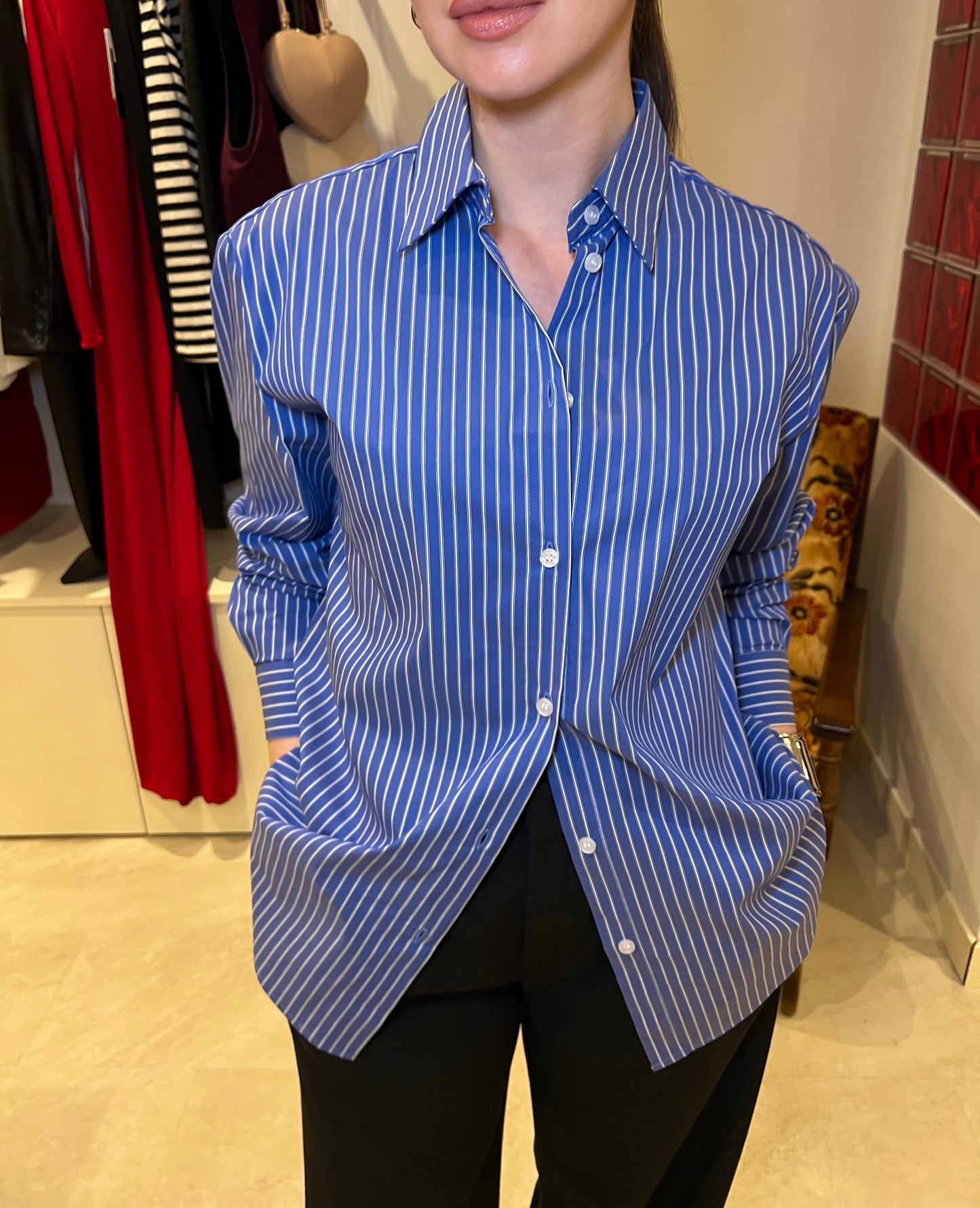Chemise en coton rayée bleu & blanc