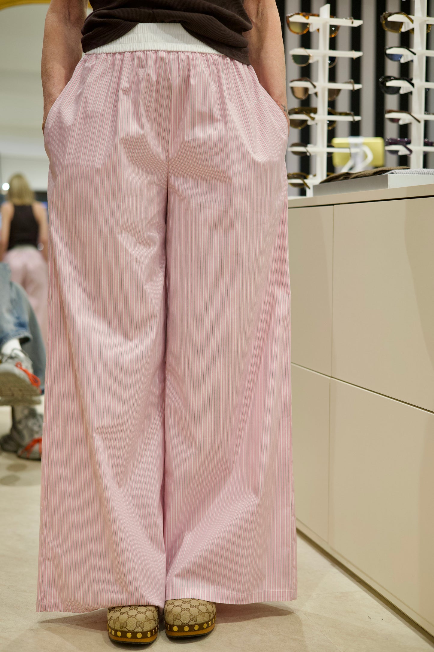 Pantalon rayé taille élastique